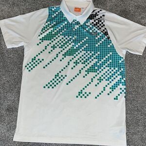 Beautiful Geometric Black Green Block Cool Cell Puma Rickie Fowler Golf Shirt M